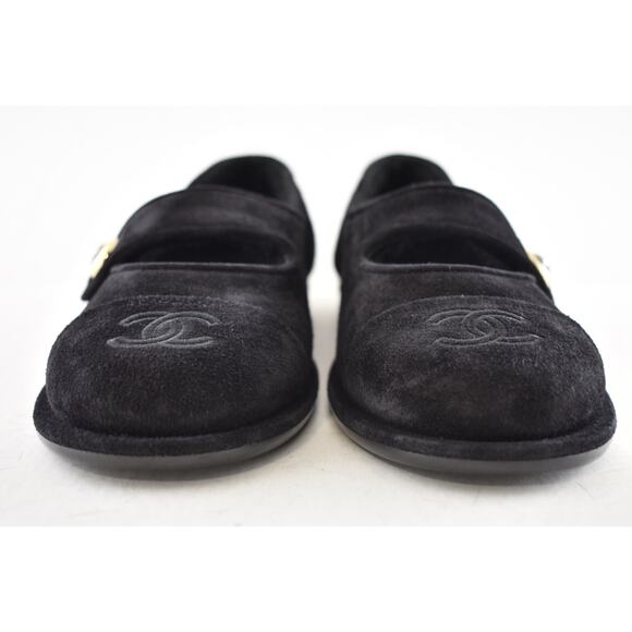 Chanel 25B Black Suede Shearling Fur Mary Jane Moccasin Ballet Loafer Flat 36.5 - Picture 11 of 16